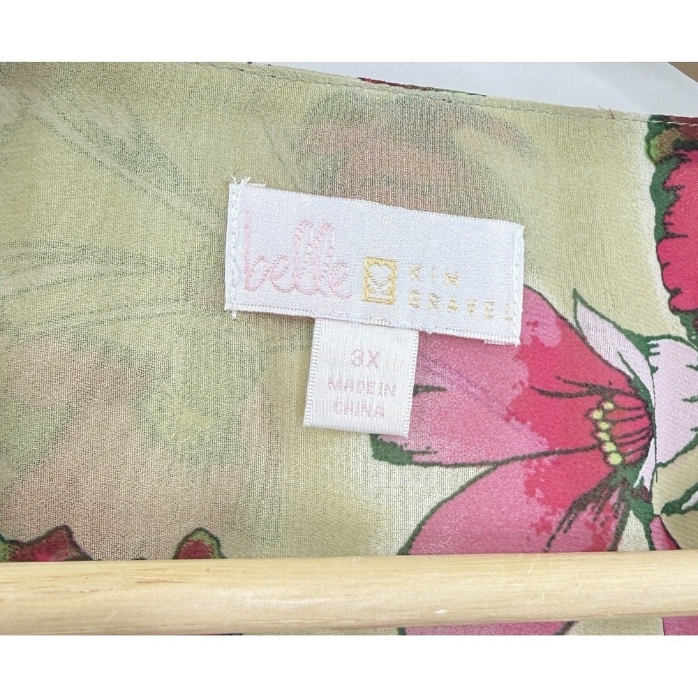 Belle Kim Gravel Plus Size Sheer Chiffon Overlay Blouson Blossom Blouse Sage 3x - Picture 5 of 9